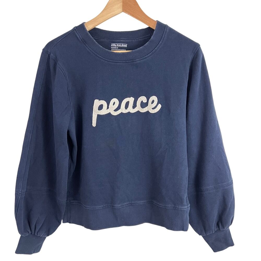 Ashley Brown Durand Anthropologie Blue Sweatshirt Peace Women Size XS
